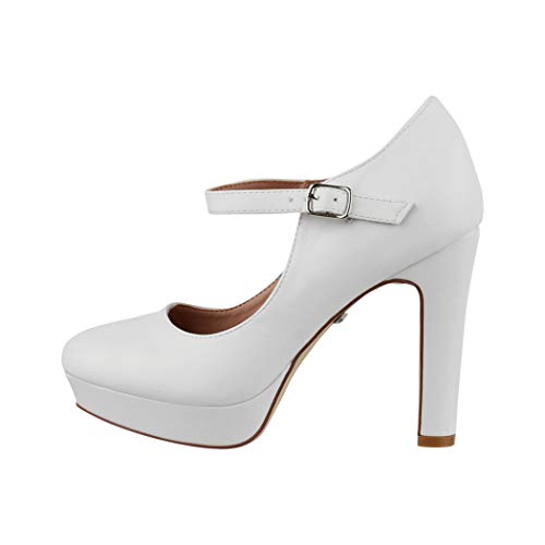 Elara Zapato de Tacón Alto con Correa Mujer Vintage Chunkyrayan Blanco E22320 White-40