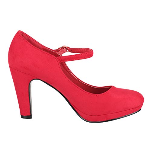 Elara Zapato de Tacón Alto Mujer Correa Vintage Chunkyrayan Rojo BL692-PM Red-38