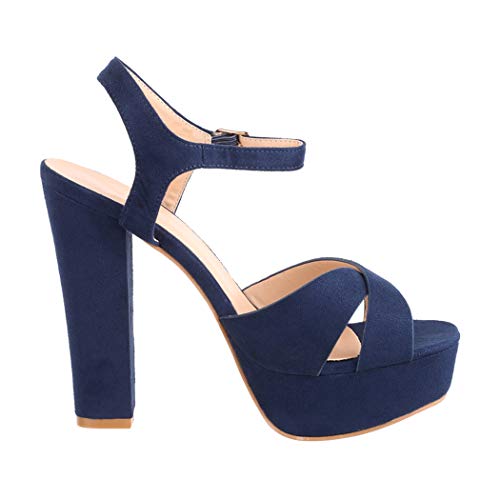 Elara Zapato de Tacón con Plataforma Mujer Punta Abierta Chunkyrayan Azul AT0985 Blue-38