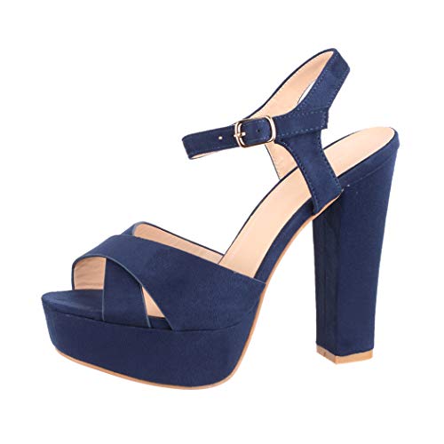 Elara Zapato de Tacón con Plataforma Mujer Punta Abierta Chunkyrayan Azul AT0985 Blue-38