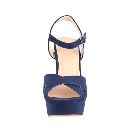 Elara Zapato de Tacón con Plataforma Mujer Punta Abierta Chunkyrayan Azul AT0985 Blue-38