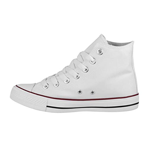 Elara Zapato Unisex Zapato Deportivos Cómodos Mujer y Hombre Textil High Top Blanco White-42