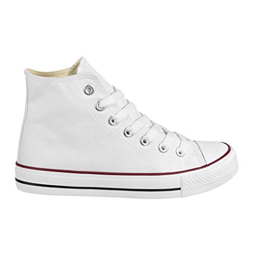 Elara Zapato Unisex Zapato Deportivos Cómodos Mujer y Hombre Textil High Top Blanco White-42