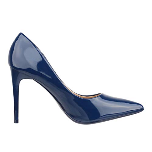 Elara Zapatos de Tacón Alto Mujer Puntiagudo Stiletto Chunkyrayan Azul Marino C-12 Blue-40