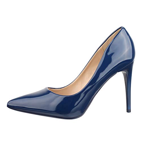 Elara Zapatos de Tacón Alto Mujer Puntiagudo Stiletto Chunkyrayan Azul Marino C-12 Blue-40