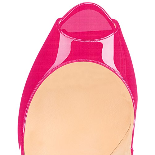 ELASHE - Zapatos de tacón - 12 CM Clásicas Tacones Altos - Boda Wedding Peep Toe Pumps Fucsia EU37