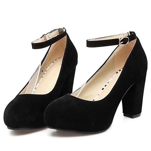 ELEEMEE Zapatos Mujer Tacón Ancho Al Tobillo Zapatos Tacón Alto Plataforma Hebilla Primavera Zapatos Black Size 40 Asian