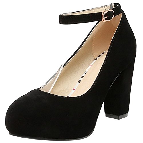 ELEEMEE Zapatos Mujer Tacón Ancho Al Tobillo Zapatos Tacón Alto Plataforma Hebilla Primavera Zapatos Black Size 40 Asian