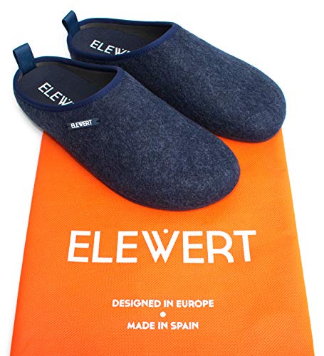 ELEWERT® - NATURAL-W1NAVY - Zapatillas para casa, Confort, Unisex, Interior, Exterior, Suela de Caucho, Plantilla extraíble reciclada, Designed IN Europe, Made IN Spain. Talla 43