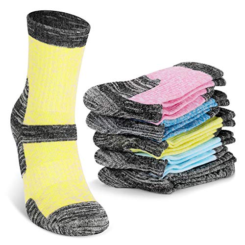 Emooqi Calcetines Deporte Mujer, 5 Pares Calcetines Antiampollas Senderismo Calcetines Mujer, Calcetines Algodon Transpirables Acolchados para Senderismo Acampada Marcha Running