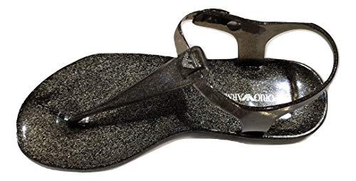 Emporio Armani Chanclas de PVC para mujer X3QS06 XL816 (Black-Glitter, 39)