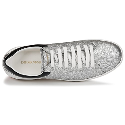 Emporio Armani Femenco Zapatillas Moda Mujeres Negro/Plata/Blanco - 40 - Zapatillas Bajas Shoes