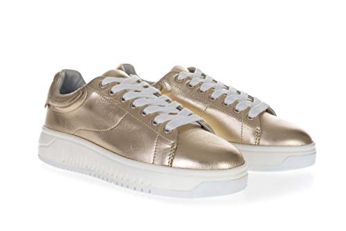 Emporio Armani Zapatillas de mujer de piel con suela alta, color dorado, color Dorado, talla 36 EU