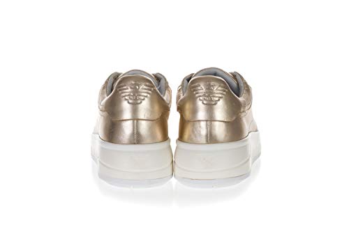 Emporio Armani Zapatillas de mujer de piel con suela alta, color dorado, color Dorado, talla 36 EU