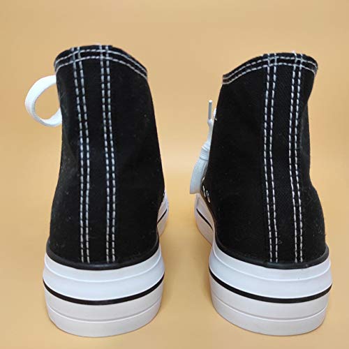 Encarni Zapatería - Zapatillas Cásual para Mujer Lona con Plataforma (Negro, 37)