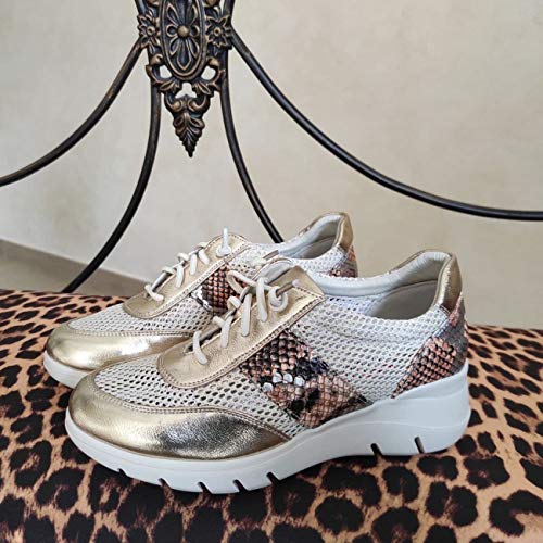 Encarni Zapatería - Zapatillas Deportivas Mujer con Estilo | Bambas Comodonas Cuña | Zapato para Vaqueros | Tenis Plataforma Casual | Primavera Verano (Dorado, 39)