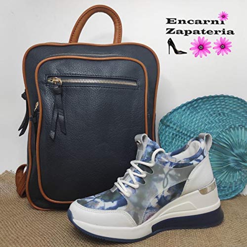 Encarni Zapatería - Zapatillas Plataforma Mujer Camuflaje Colores Primavera Verano | Bambas Altas con Cuña para Vestir (Azul, 37)