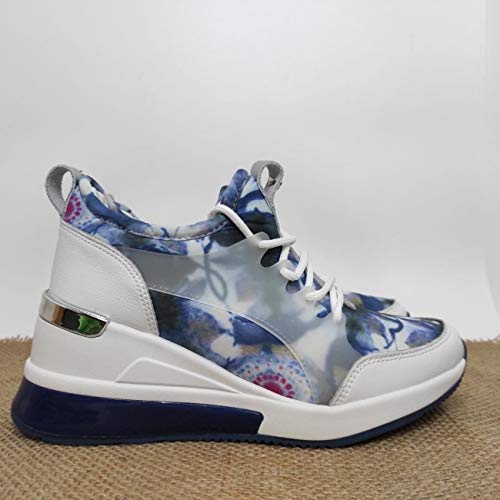 Encarni Zapatería - Zapatillas Plataforma Mujer Camuflaje Colores Primavera Verano | Bambas Altas con Cuña para Vestir (Azul, 37)