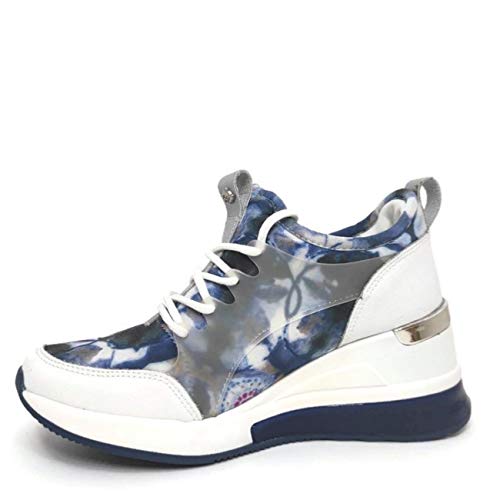 Encarni Zapatería - Zapatillas Plataforma Mujer Camuflaje Colores Primavera Verano | Bambas Altas con Cuña para Vestir (Azul, 37)