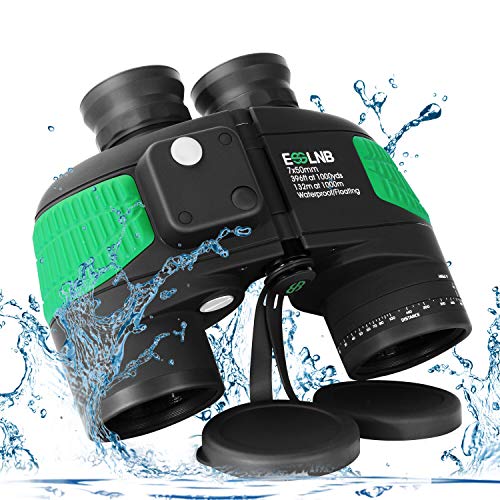 ESSLNB Prismáticos Marinos BAK4 Prisma Prismáticos Militares con Iluminado Telémetro Brújula IPX7 100% Impermeable por Caza Observación de Aves Barco para Adultos Niños