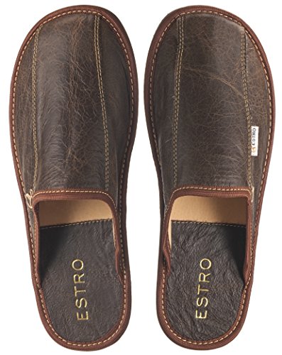 ESTRO Zapatillas De Casa Hombre Invierno Piel De Carnero Pantuflas Casa Hombre Lana Suela De Memoria Rust (Marrón, 43)