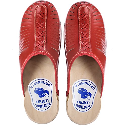 ESTRO Zuecos De Madera para Mujer Calzado Sanitario De Trabajo CDL01 (37, Rojo)