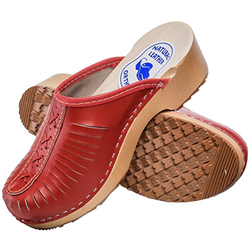 ESTRO Zuecos De Madera para Mujer Calzado Sanitario De Trabajo CDL01 (37, Rojo)