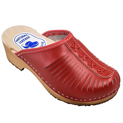 ESTRO Zuecos De Madera para Mujer Calzado Sanitario De Trabajo CDL01 (37, Rojo)