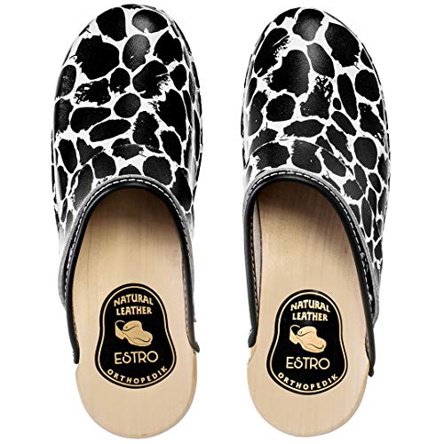 ESTRO Zuecos De Madera para Mujer Calzado Sanitario De Trabajo CDL01 (Blanco/Negro, Numeric_37)