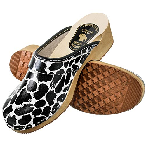 ESTRO Zuecos De Madera para Mujer Calzado Sanitario De Trabajo CDL01 (Blanco/Negro, Numeric_37)