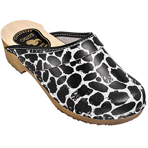 ESTRO Zuecos De Madera para Mujer Calzado Sanitario De Trabajo CDL01 (Blanco/Negro, Numeric_37)