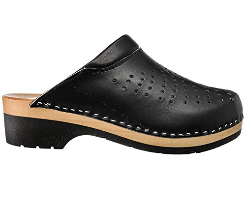 ESTRO Zuecos De Madera para Mujer Calzado Sanitario De Trabajo CDL02 (39, Negro 2)