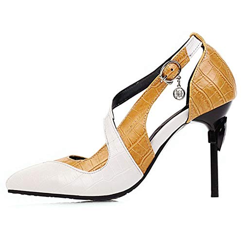 EveKitty Mujer Moda Tacón Alto Bomba Puntiagudo Fiesta Zapatos Tacón de Aguja Zapatos de la Corte Correa de Hebilla Yellow Talla 41 Asiática