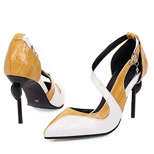 EveKitty Mujer Moda Tacón Alto Bomba Puntiagudo Fiesta Zapatos Tacón de Aguja Zapatos de la Corte Correa de Hebilla Yellow Talla 41 Asiática
