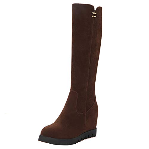 EveKitty Mujer Tacón de Cuña Rodilla Botas Cremallera Cuña Interior Botas Plisadas Shenzong Size 39 Asiática