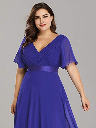 Ever-Pretty Vestido de Fiesta Noche Largo para Mujer Cuello V Manga Corta Talla Grande Azul Zafiro 58