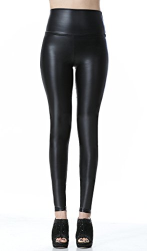 Everbellus Leggings de piel sintética para mujer, talle alto negro negro XX-Large