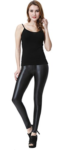 Everbellus Leggings de piel sintética para mujer, talle alto negro negro XX-Large