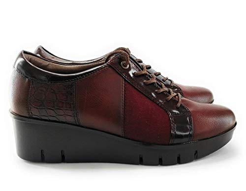 EZ - Zapatos Mujer Cuña con Cordoneras con Estilo Informal |Comodones para Andar sin Dolor en los Piés | Cásual | Combinable en Invierno con Todo - Talla Correcto (Burdeos, 39 EU, 39)