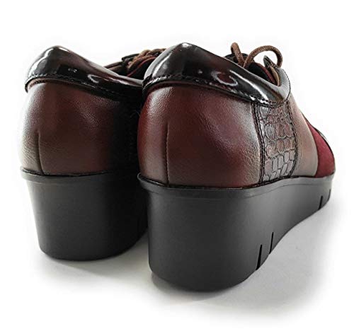 EZ - Zapatos Mujer Cuña con Cordoneras con Estilo Informal |Comodones para Andar sin Dolor en los Piés | Cásual | Combinable en Invierno con Todo - Talla Correcto (Burdeos, 39 EU, 39)
