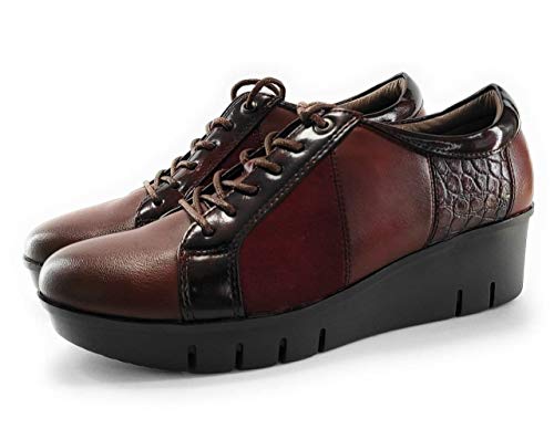 EZ - Zapatos Mujer Cuña con Cordoneras con Estilo Informal |Comodones para Andar sin Dolor en los Piés | Cásual | Combinable en Invierno con Todo - Talla Correcto (Burdeos, 39 EU, 39)