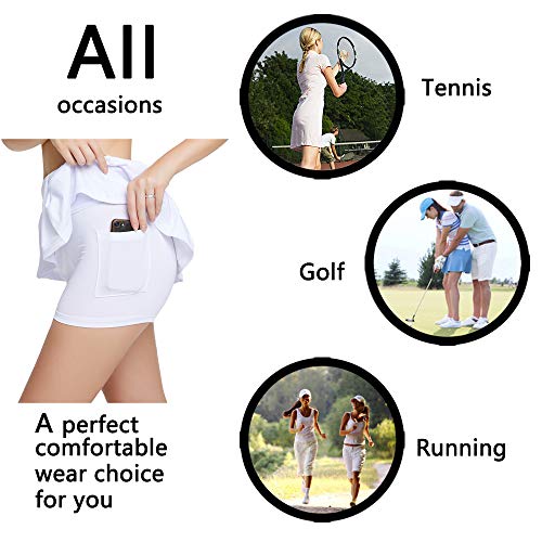 Falda Pantalón Deportiva de Tenis para Mujer Cintura Alta Falda para Correr Secado rápido Yoga Corto con Bolsillos Niñas Faldas Blanco M