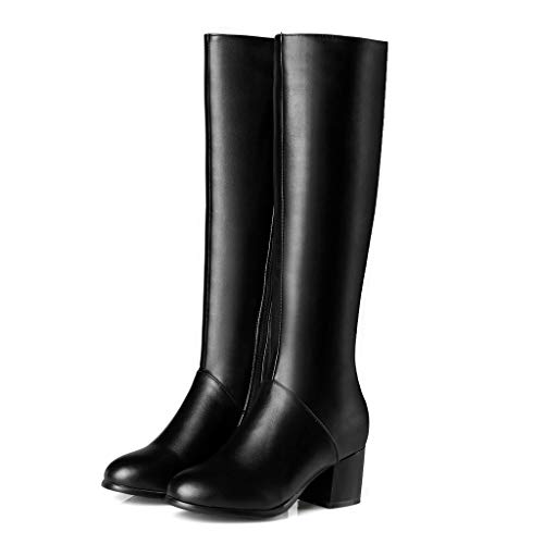 FAMILIZO Botas De Mujer Largas con Tacon Botas Cálidas De Invierno para Mujer Cremallera Lateral Punta Redonda Tacones Altos Cuadrados Botines hasta La Rodilla Botas Mujer Elegantes Fiesta