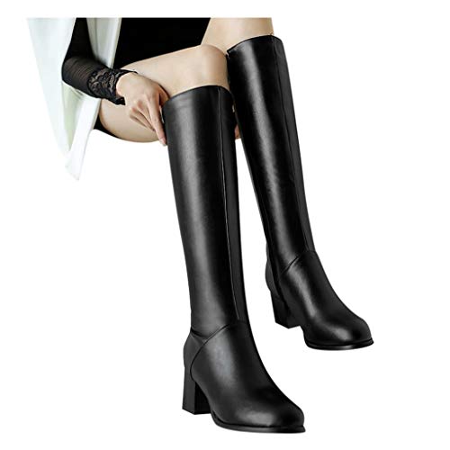 FAMILIZO Botas De Mujer Largas con Tacon Botas Cálidas De Invierno para Mujer Cremallera Lateral Punta Redonda Tacones Altos Cuadrados Botines hasta La Rodilla Botas Mujer Elegantes Fiesta