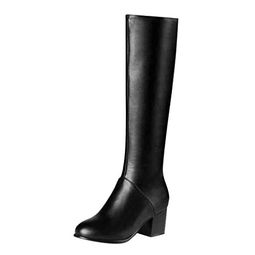 FAMILIZO Botas De Mujer Largas con Tacon Botas Cálidas De Invierno para Mujer Cremallera Lateral Punta Redonda Tacones Altos Cuadrados Botines hasta La Rodilla Botas Mujer Elegantes Fiesta
