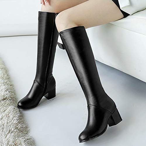 FAMILIZO Botas De Mujer Largas con Tacon Botas Cálidas De Invierno para Mujer Cremallera Lateral Punta Redonda Tacones Altos Cuadrados Botines hasta La Rodilla Botas Mujer Elegantes Fiesta