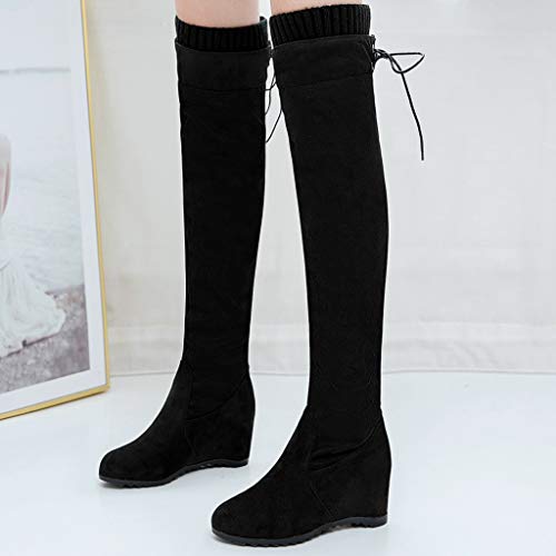 FAMILIZO Botas De Mujer Largas con Tacon Botas De Caña Alta con Cordones para Mujer Cuñas Zapatos De Mujer Botines Casuales sobre La Rodilla Botas Mujer Elegantes Fiesta