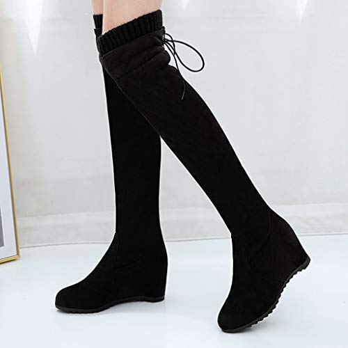 FAMILIZO Botas De Mujer Largas con Tacon Botas De Caña Alta con Cordones para Mujer Cuñas Zapatos De Mujer Botines Casuales sobre La Rodilla Botas Mujer Elegantes Fiesta
