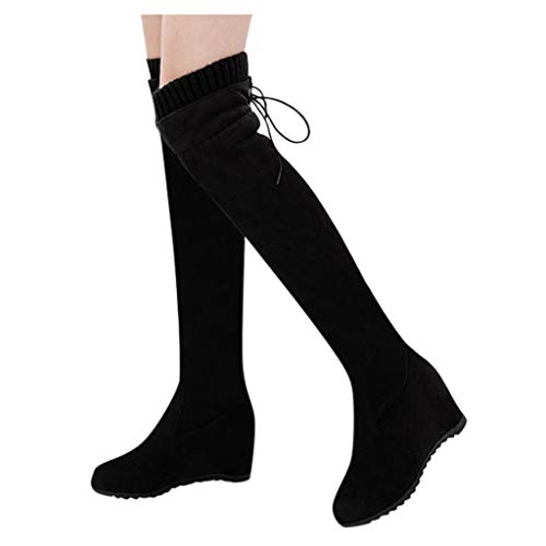 FAMILIZO Botas De Mujer Largas con Tacon Botas De Caña Alta con Cordones para Mujer Cuñas Zapatos De Mujer Botines Casuales sobre La Rodilla Botas Mujer Elegantes Fiesta