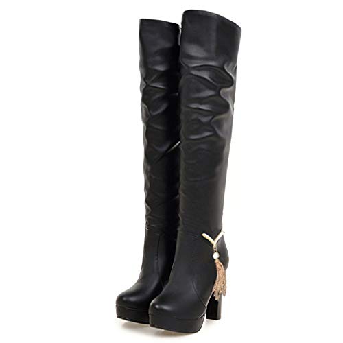 FAMILIZO Botas De Mujer Largas con Tacon Botas Sin Cordones De Punta Redonda Color Puro Liso Tacones Cuadrados Botas De Mujer Vintage Botas Mujer Elegantes Fiesta Snow Botas Mujer Invierno